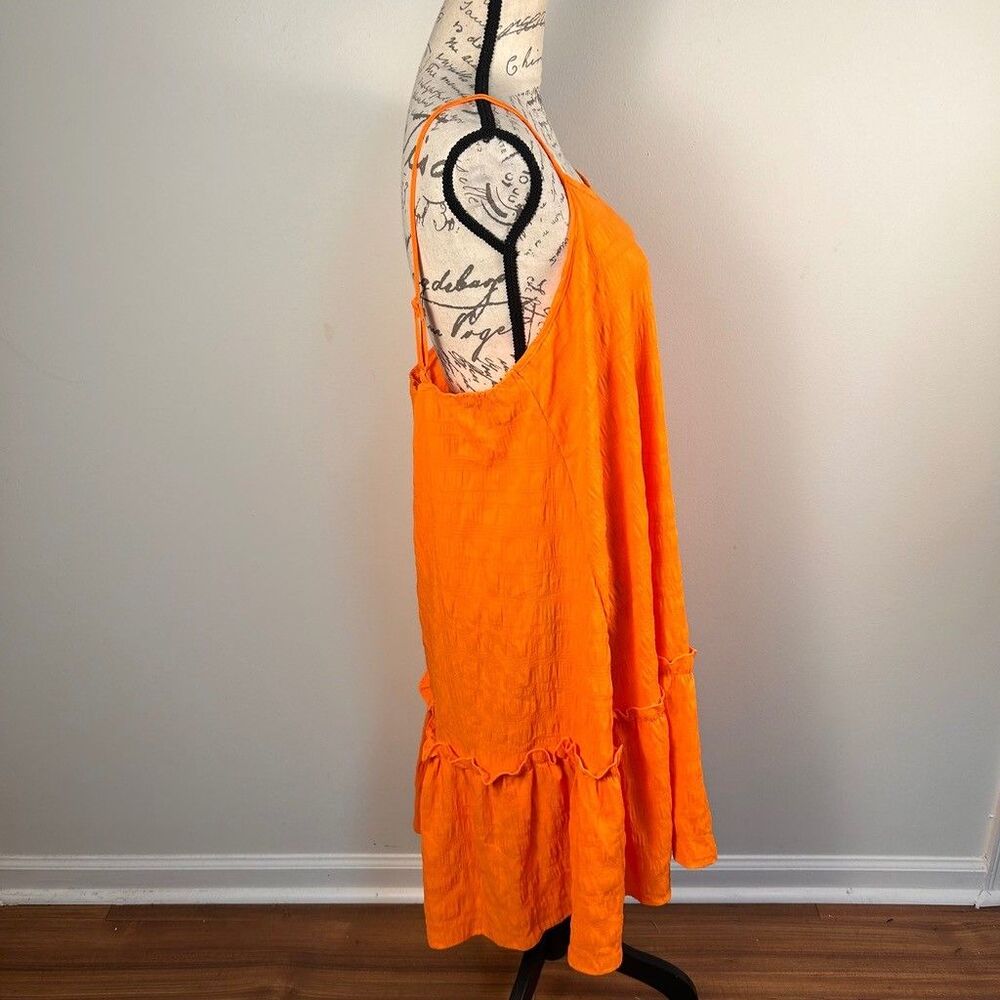 Shein Curve Orange Cami Dress Womens 2XL Smocked Ruffle Hem Textured Slip Dress - Picture 6 of 9